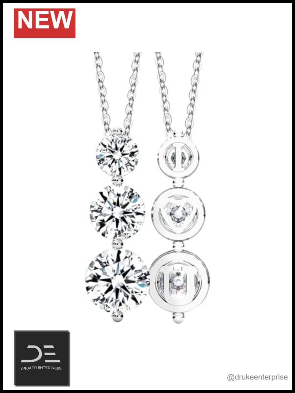 Sterling Silver Moissanite Three-Stone Pendant Necklace I Love You Hidden